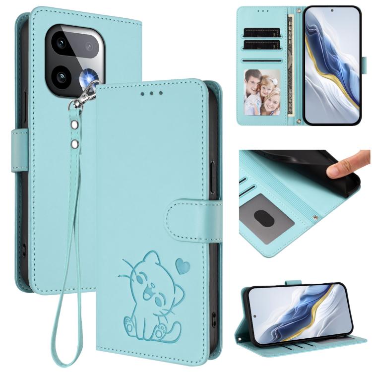 Embossed Heart Cat Leather Phone Case with Hand Strap, For Realme 16 5G, For Realme 16 Pro+ 5G, For Realme 16 Pro 5G, For Realme P4x 5G