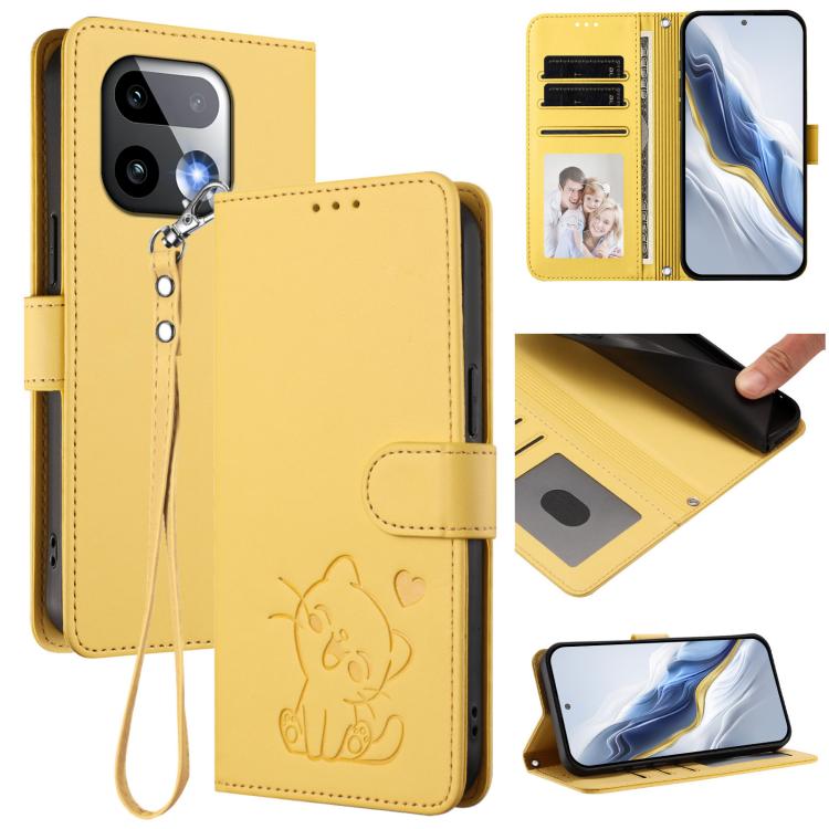 Embossed Heart Cat Leather Phone Case with Hand Strap, For Realme 16 5G, For Realme 16 Pro+ 5G, For Realme 16 Pro 5G, For Realme P4x 5G