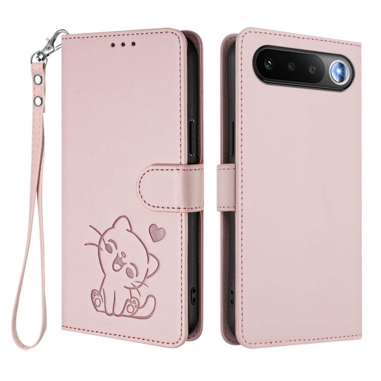 Embossed Heart Cat Leather Phone Case with Hand Strap, For Realme 16 5G, For Realme 16 Pro+ 5G, For Realme 16 Pro 5G, For Realme P4x 5G