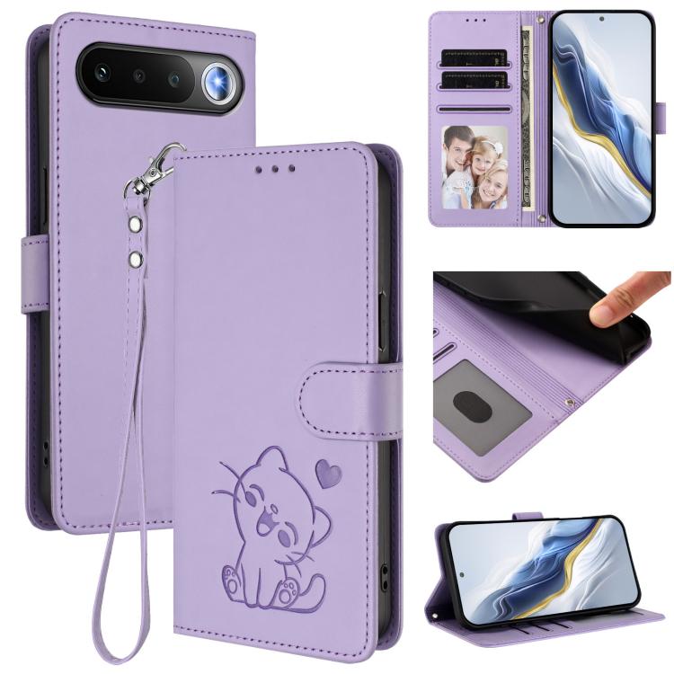 Embossed Heart Cat Leather Phone Case with Hand Strap, For Realme 16 5G, For Realme 16 Pro+ 5G, For Realme 16 Pro 5G, For Realme P4x 5G