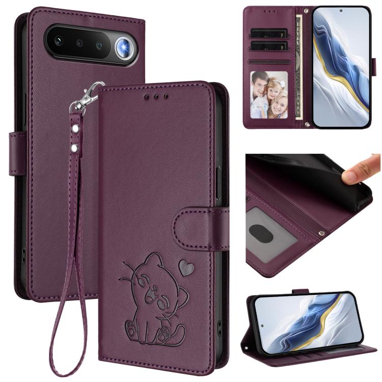 Embossed Heart Cat Leather Phone Case with Hand Strap, For Realme 16 5G, For Realme 16 Pro+ 5G, For Realme 16 Pro 5G, For Realme P4x 5G
