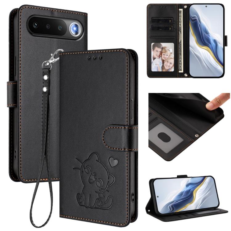 Embossed Heart Cat Leather Phone Case with Hand Strap, For Realme 16 5G, For Realme 16 Pro+ 5G, For Realme 16 Pro 5G, For Realme P4x 5G
