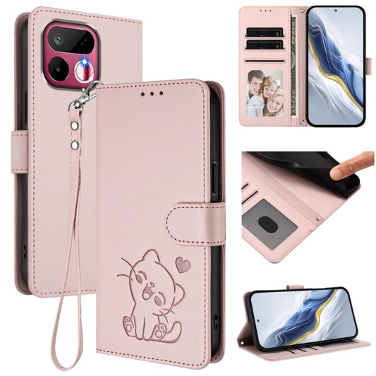Embossed Heart Cat Leather Phone Case with Hand Strap, For Realme 16T 5G, For Realme C100 5G / C85 4G / 5G / C83 5G, For Realme Note 80 4G Global, For Realme C83 5G India / C85 5G / 15x 5G