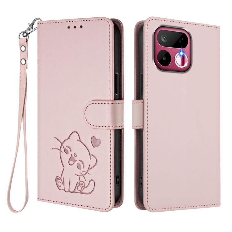 Embossed Heart Cat Leather Phone Case with Hand Strap, For Realme 16T 5G, For Realme C100 5G / C85 4G / 5G / C83 5G, For Realme Note 80 4G Global, For Realme C83 5G India / C85 5G / 15x 5G