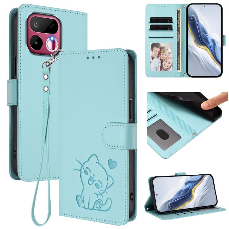 Embossed Heart Cat Leather Phone Case with Hand Strap, For Realme 16T 5G, For Realme C100 5G / C85 4G / 5G / C83 5G, For Realme Note 80 4G Global, For Realme C83 5G India / C85 5G / 15x 5G