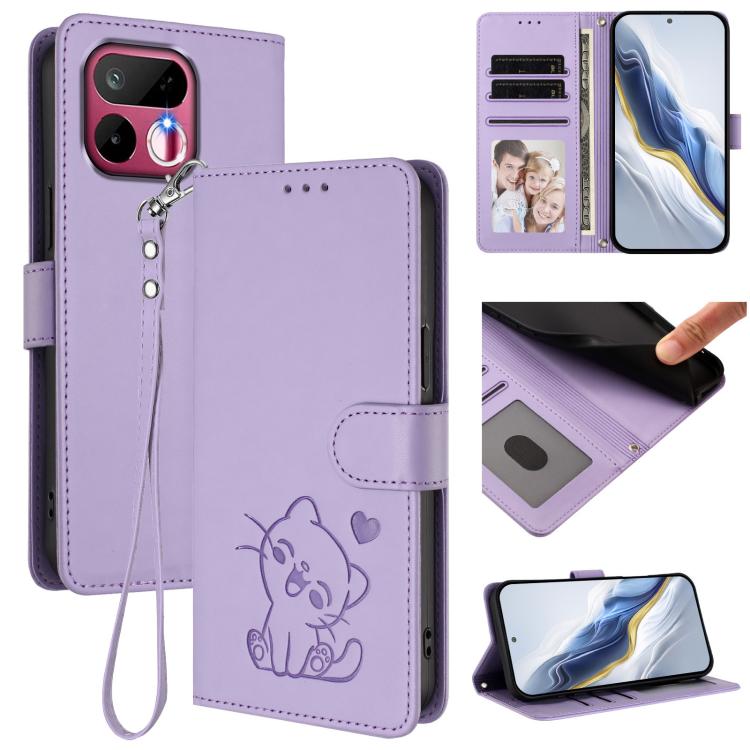 Embossed Heart Cat Leather Phone Case with Hand Strap, For Realme 16T 5G, For Realme C100 5G / C85 4G / 5G / C83 5G, For Realme Note 80 4G Global, For Realme C83 5G India / C85 5G / 15x 5G