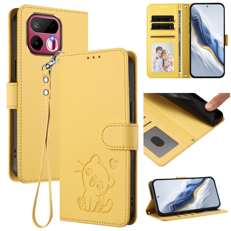 Embossed Heart Cat Leather Phone Case with Hand Strap, For Realme 16T 5G, For Realme C100 5G / C85 4G / 5G / C83 5G, For Realme Note 80 4G Global, For Realme C83 5G India / C85 5G / 15x 5G