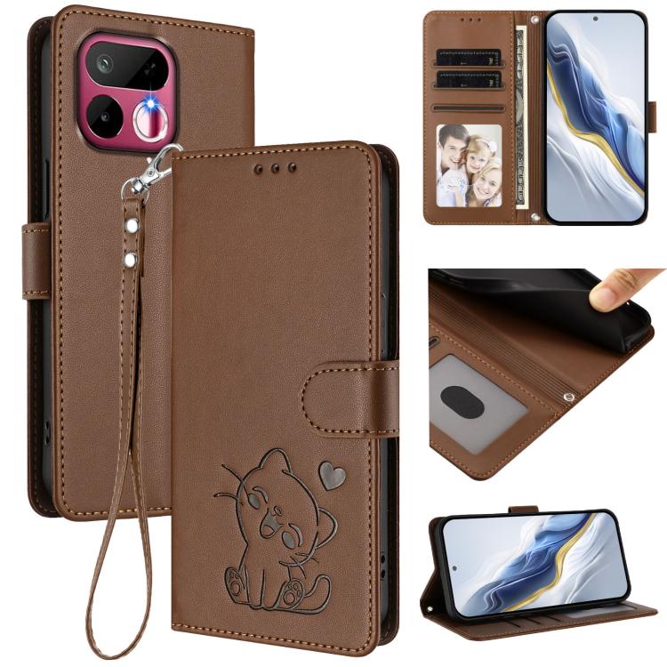 Embossed Heart Cat Leather Phone Case with Hand Strap, For Realme 16T 5G, For Realme C100 5G / C85 4G / 5G / C83 5G, For Realme Note 80 4G Global, For Realme C83 5G India / C85 5G / 15x 5G