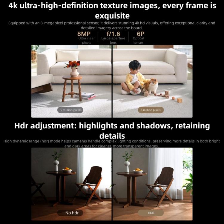 Original Xiaomi Smart Camera 4 4K Dual-band Wi-Fi 6 8MP HDR AI Tracking Night Vision Two-Way Audio Home Security Baby Monitor Pet Camera, Xiaomi Smart Camera 4 4K