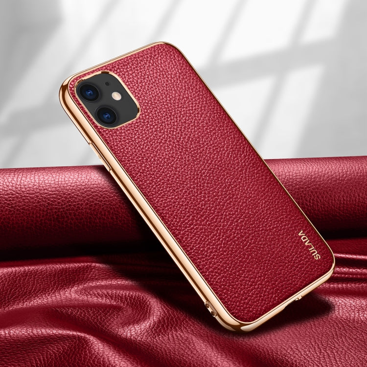 SULADA Litchi Texture Leather Electroplated Shckproof Protective Case, For iPhone 11 Pro, For iPhone 11