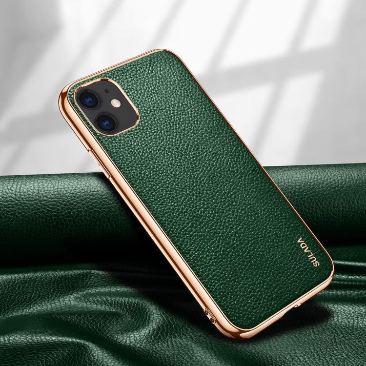 SULADA Litchi Texture Leather Electroplated Shckproof Protective Case, For iPhone 11 Pro, For iPhone 11