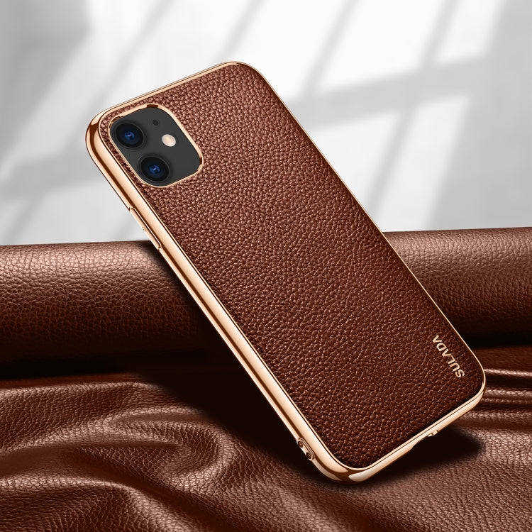 SULADA Litchi Texture Leather Electroplated Shckproof Protective Case, For iPhone 11 Pro, For iPhone 11