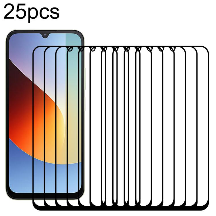 25pcs High Aluminum Full Screen Silk Printing Tempered Glass Film, For Redmi A7 4G 171.8mm, For Redmi 17C 4G, For Xiaomi Poco C81x 4G, For Xiaomi Poco M8s 5G, For Xiaomi Poco C81 Pro 4G, For Redmi A7 Pro 171mm / Poco C85x 5G, For Redmi R70 5G / R70m 5G...
