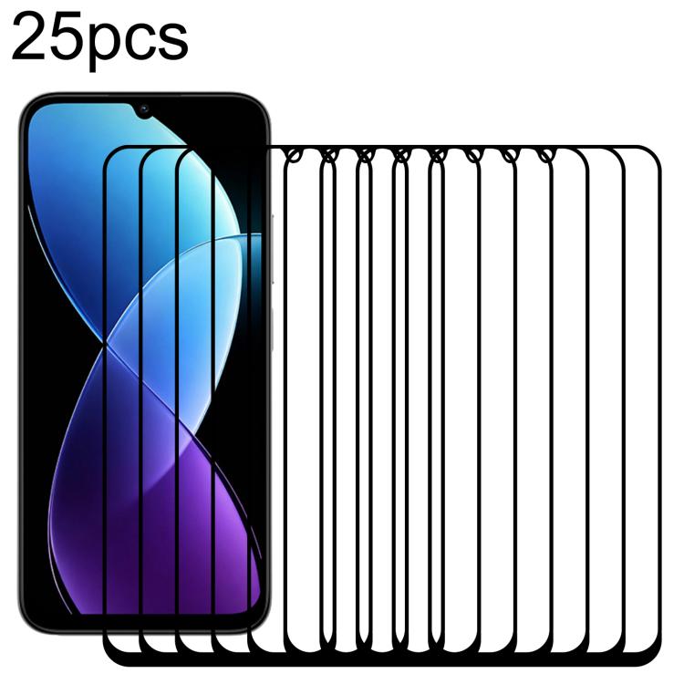 25pcs High Aluminum Full Screen Silk Printing Tempered Glass Film, For Redmi A7 4G 171.8mm, For Redmi 17C 4G, For Xiaomi Poco C81x 4G, For Xiaomi Poco M8s 5G, For Xiaomi Poco C81 Pro 4G, For Redmi A7 Pro 171mm / Poco C85x 5G, For Redmi R70 5G / R70m 5G...