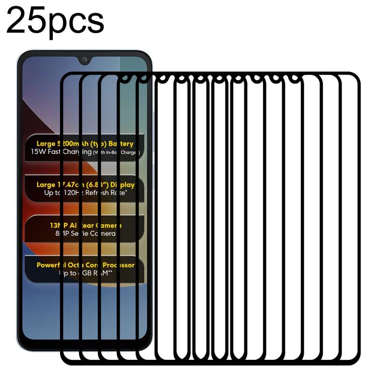 25pcs High Aluminum Full Screen Silk Printing Tempered Glass Film, For Redmi A7 4G 171.8mm, For Redmi 17C 4G, For Xiaomi Poco C81x 4G, For Xiaomi Poco M8s 5G, For Xiaomi Poco C81 Pro 4G, For Redmi A7 Pro 171mm / Poco C85x 5G, For Redmi R70 5G / R70m 5G...