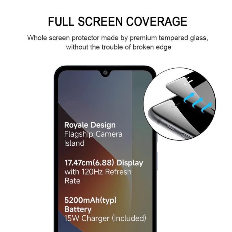 25pcs High Aluminum Full Screen Silk Printing Tempered Glass Film, For Redmi A7 4G 171.8mm, For Redmi 17C 4G, For Xiaomi Poco C81x 4G, For Xiaomi Poco M8s 5G, For Xiaomi Poco C81 Pro 4G, For Redmi A7 Pro 171mm / Poco C85x 5G, For Redmi R70 5G / R70m 5G...