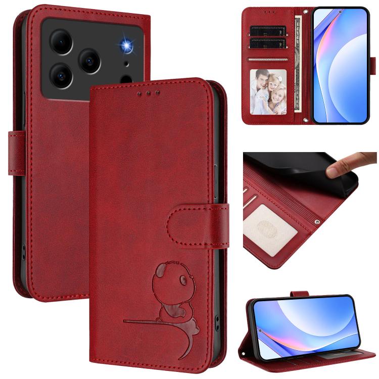 Litter Panda Embossing RFID Leather Phone Case with Lanyard, For Doogee N56 / N56 Pro, For Doogee N60 Pro