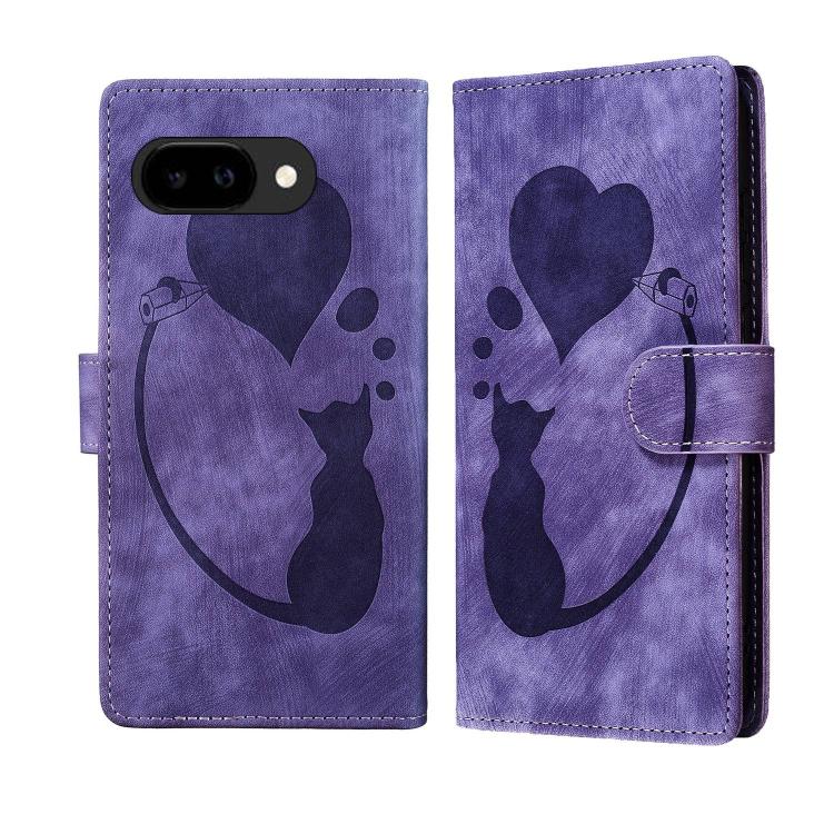 Pen Heart Cat Embossed Leather Phone Case, For Google Pixel 11 Pro XL, For Google Pixel 11 / 11 Pro, For Google Pixel 10a, For Google Pixel 9 Pro XL / 10 Pro XL, For Google Pixel 9 / 10 Pro