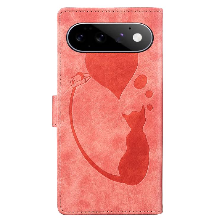 Pen Heart Cat Embossed Leather Phone Case, For Google Pixel 11 Pro XL, For Google Pixel 11 / 11 Pro, For Google Pixel 10a, For Google Pixel 9 Pro XL / 10 Pro XL, For Google Pixel 9 / 10 Pro