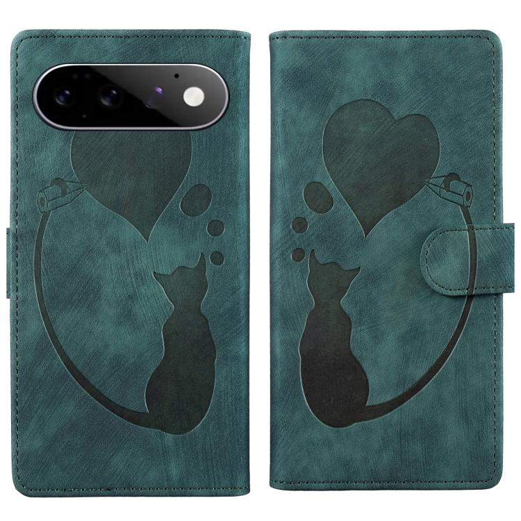 Pen Heart Cat Embossed Leather Phone Case, For Google Pixel 11 Pro XL, For Google Pixel 11 / 11 Pro, For Google Pixel 10a, For Google Pixel 9 Pro XL / 10 Pro XL, For Google Pixel 9 / 10 Pro