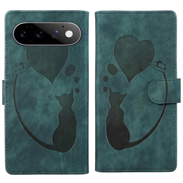 Pen Heart Cat Embossed Leather Phone Case, For Google Pixel 11 Pro XL, For Google Pixel 11 / 11 Pro, For Google Pixel 10a, For Google Pixel 9 Pro XL / 10 Pro XL, For Google Pixel 9 / 10 Pro