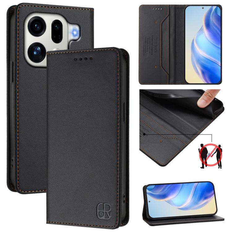RC01 Dual-Folded Magnetic Suction RFID Leather Phone Case, For OPPO Find X9 Pro, For OPPO K13 Turbo 5G / K13 Turbo Pro 5G