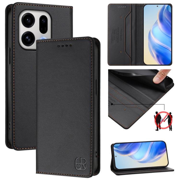 RC01 Dual-Folded Magnetic Suction RFID Leather Phone Case, For OPPO Reno16 F / FS 5G, For OPPO Reno16 / Reno16 Pro Global, For OPPO Find X9s Pro 5G, For OPPO Find X9 Ultra, For OPPO Find X9, For OPPO A6 GT 5G