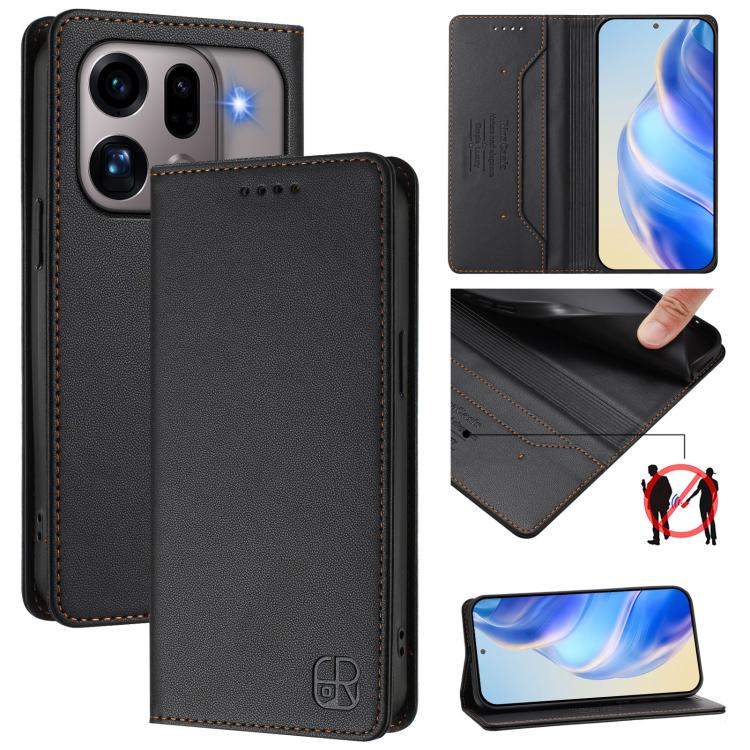 RC01 Dual-Folded Magnetic Suction RFID Leather Phone Case, For OPPO Reno16 F / FS 5G, For OPPO Reno16 / Reno16 Pro Global, For OPPO Find X9s Pro 5G, For OPPO Find X9 Ultra, For OPPO Find X9, For OPPO A6 GT 5G