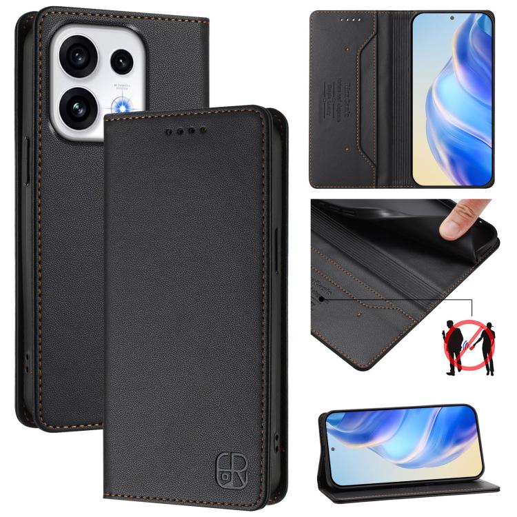 RC01 Dual-Folded Magnetic Suction RFID Leather Phone Case, For OPPO Reno16 F / FS 5G, For OPPO Reno16 / Reno16 Pro Global, For OPPO Find X9s Pro 5G, For OPPO Find X9 Ultra, For OPPO Find X9, For OPPO A6 GT 5G