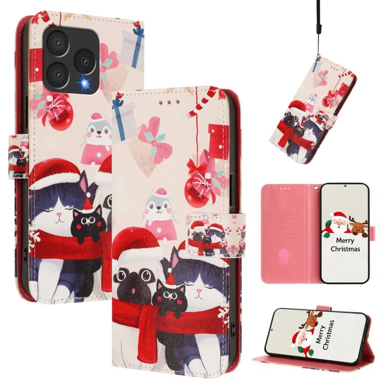 Christmas Series Buckle Leather Phone Case with Hand Strap, For Cubot A40, For Cubot P90