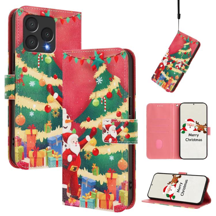 Christmas Series Buckle Leather Phone Case with Hand Strap, For Cubot A40, For Cubot P90