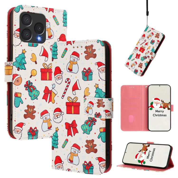 Christmas Series Buckle Leather Phone Case with Hand Strap, For Cubot A40, For Cubot P90