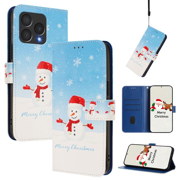 Christmas Series Buckle Leather Phone Case with Hand Strap, For Cubot A40, For Cubot P90