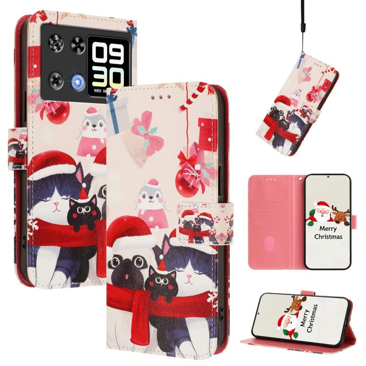 Christmas Series Buckle Leather Phone Case with Hand Strap, For Cubot A40, For Cubot P90