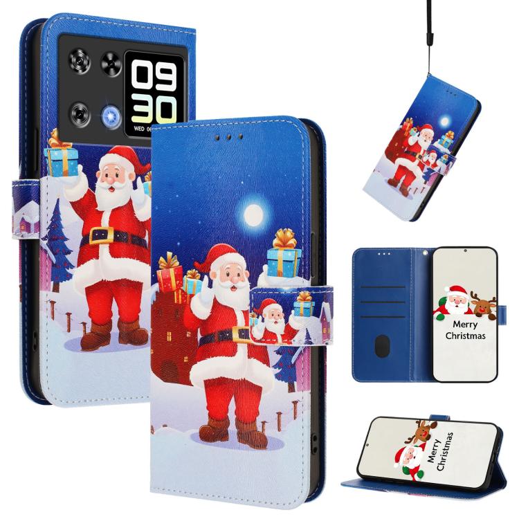 Christmas Series Buckle Leather Phone Case with Hand Strap, For Cubot A40, For Cubot P90