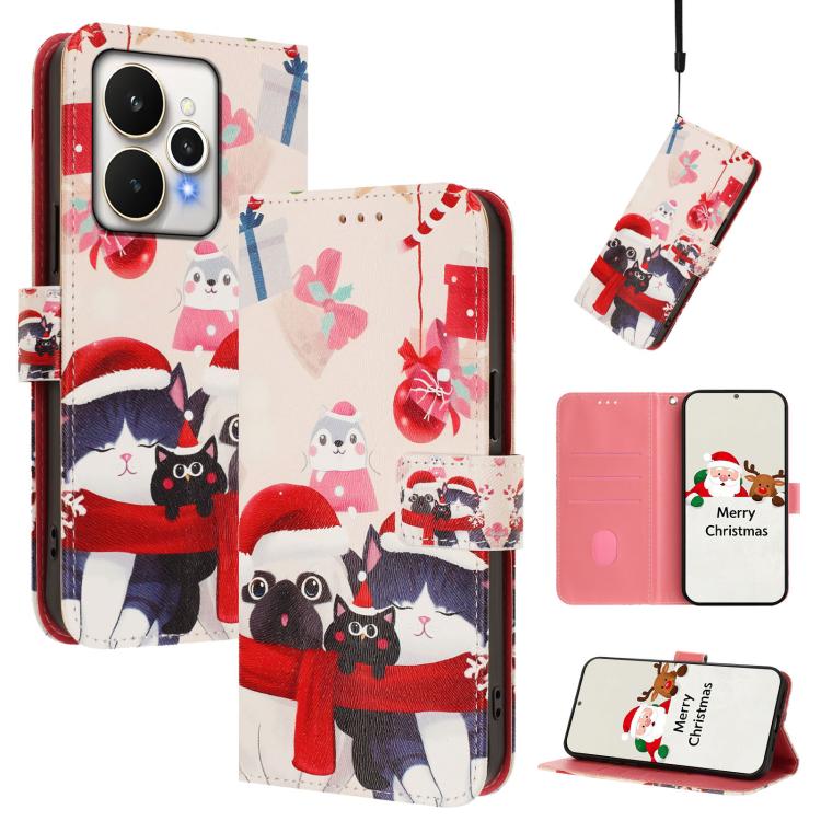 Christmas Series Buckle Leather Phone Case with Hand Strap, For Realme C71 4G India / Note 70 4G, For Realme C85 5G / 15x 5G India, For Realme P4 Pro 5G, For Realme P4 5G, For Realme 15T 5G Global, For Realme 15 / 15 Pro 5G Global                      ...