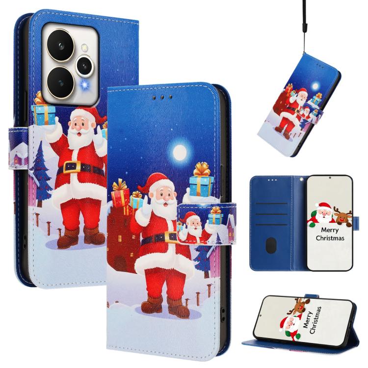 Christmas Series Buckle Leather Phone Case with Hand Strap, For Realme C71 4G India / Note 70 4G, For Realme C85 5G / 15x 5G India, For Realme P4 Pro 5G, For Realme P4 5G, For Realme 15T 5G Global, For Realme 15 / 15 Pro 5G Global                      ...