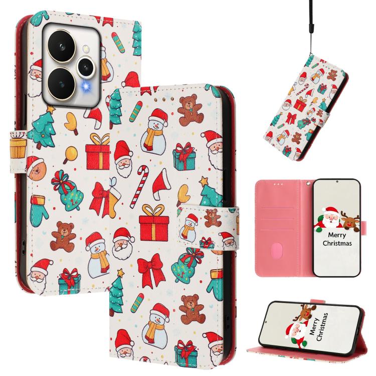 Christmas Series Buckle Leather Phone Case with Hand Strap, For Realme C71 4G India / Note 70 4G, For Realme C85 5G / 15x 5G India, For Realme P4 Pro 5G, For Realme P4 5G, For Realme 15T 5G Global, For Realme 15 / 15 Pro 5G Global                      ...