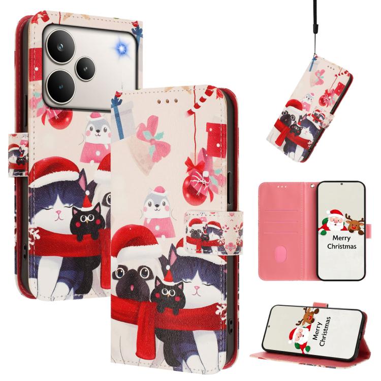 Christmas Series Buckle Leather Phone Case with Hand Strap, For Realme C71 4G India / Note 70 4G, For Realme C85 5G / 15x 5G India, For Realme P4 Pro 5G, For Realme P4 5G, For Realme 15T 5G Global, For Realme 15 / 15 Pro 5G Global                      ...