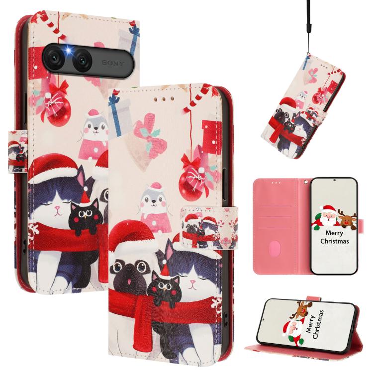 Christmas Series Buckle Leather Phone Case with Hand Strap, For Sony Xperia 10 VII