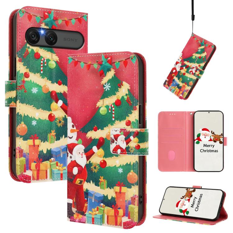 Christmas Series Buckle Leather Phone Case with Hand Strap, For Sony Xperia 10 VII