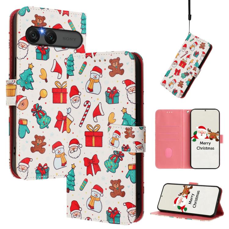Christmas Series Buckle Leather Phone Case with Hand Strap, For Sony Xperia 10 VII