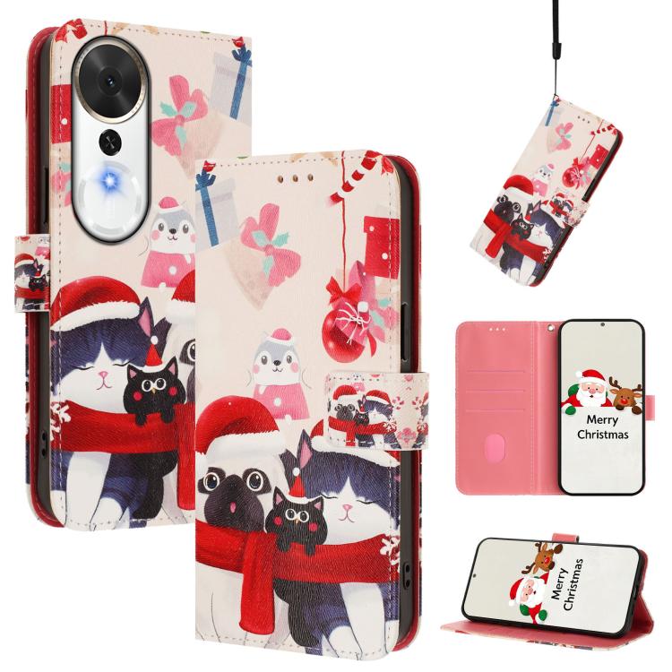 Christmas Series Buckle Leather Phone Case with Hand Strap, For Honor Magic8 Pro, For Honor Magic8, For Honor Play 70 Plus, For Honor X5c Plus