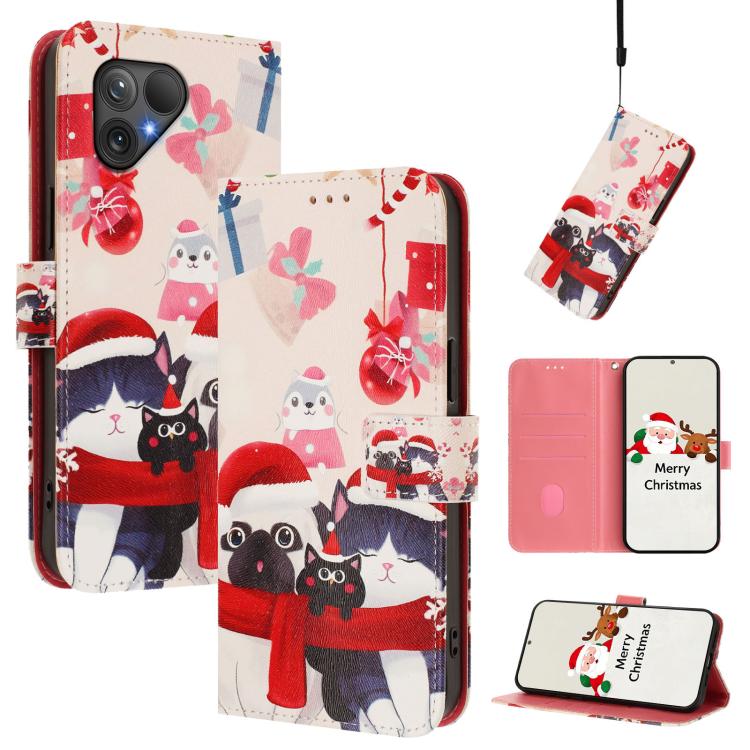 Christmas Series Buckle Leather Phone Case with Hand Strap, For Fairphone 5