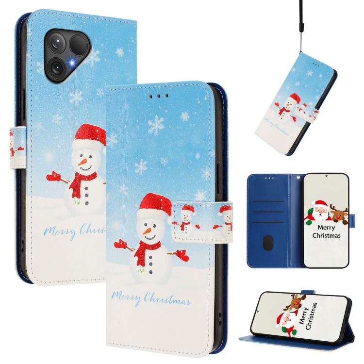 Christmas Series Buckle Leather Phone Case with Hand Strap, For Fairphone 5