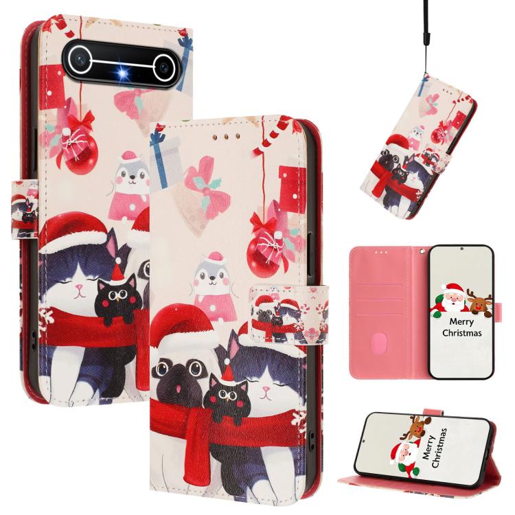 Christmas Series Buckle Leather Phone Case with Hand Strap, For Tenco Spark Slim 5G