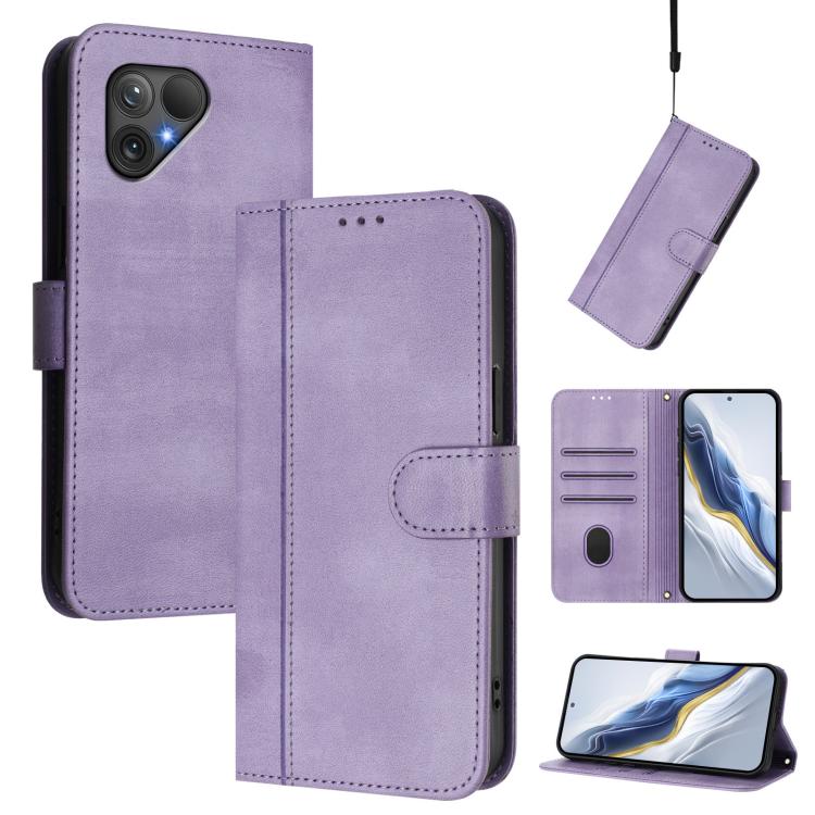 Line Splicing Buckle Retro Leather Phone Case, For Fairphone 5
