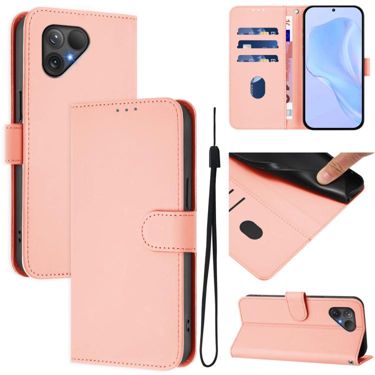 Skin Feel Solid Color Leather Phone Case with Lanyard, For Fairphone 5