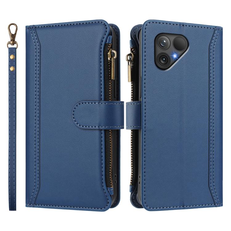 Magnetic Closure 9 Card Slots Zipper Leather Case with Hand Strap, For Fairphone 5