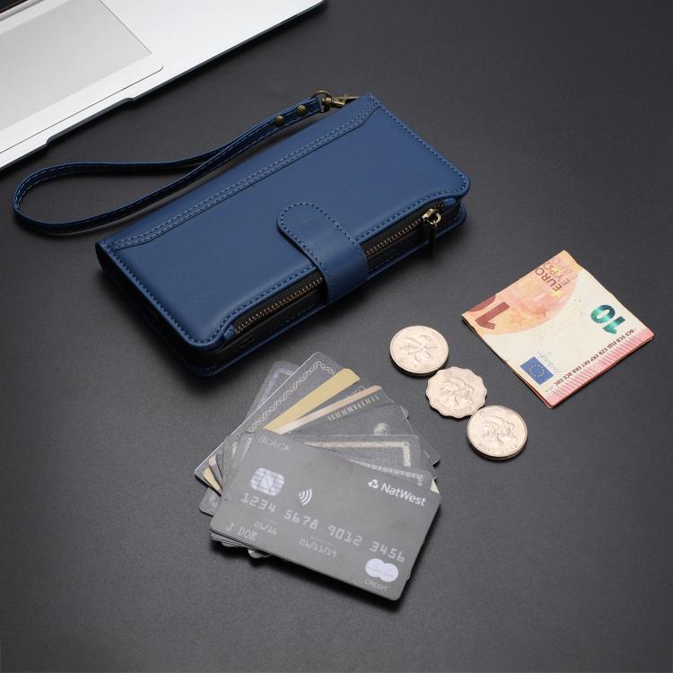 Magnetic Closure 9 Card Slots Zipper Leather Case with Hand Strap, For Fairphone 5